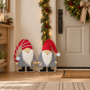 Gnomo de Navidad de fieltro rojo y gris – 39 cm