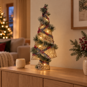 Árbol de Navidad de ratán con luz LED – 60 cm