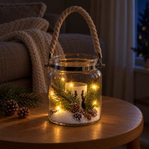 Farol Decorativo Navideño de Cristal con Escena Invernal