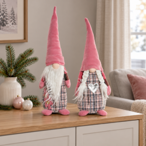 Gnomo Navideño Nórdico de Peluche Rosa 45cm - Adorno de Poliéster Suave | Tomte Escandinavo