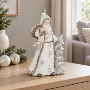 Papá Noel de resina blanco y plata, 20 cm
