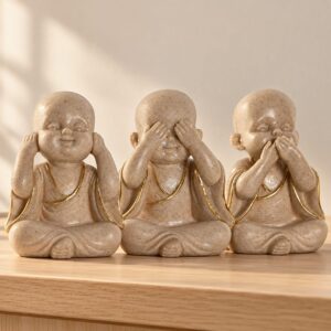 Budas decorativos pequeños en resina mate (tres figuras)