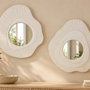 Set de 2 espejos decorativos blancos de MDF · 35 × 30 cm