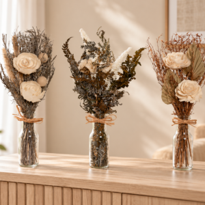 Jarrón de cristal con flores secas · 40 cm · 3 modelos
