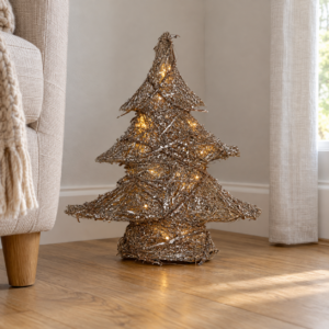 Árbol de Navidad de ratán marrón con LED
