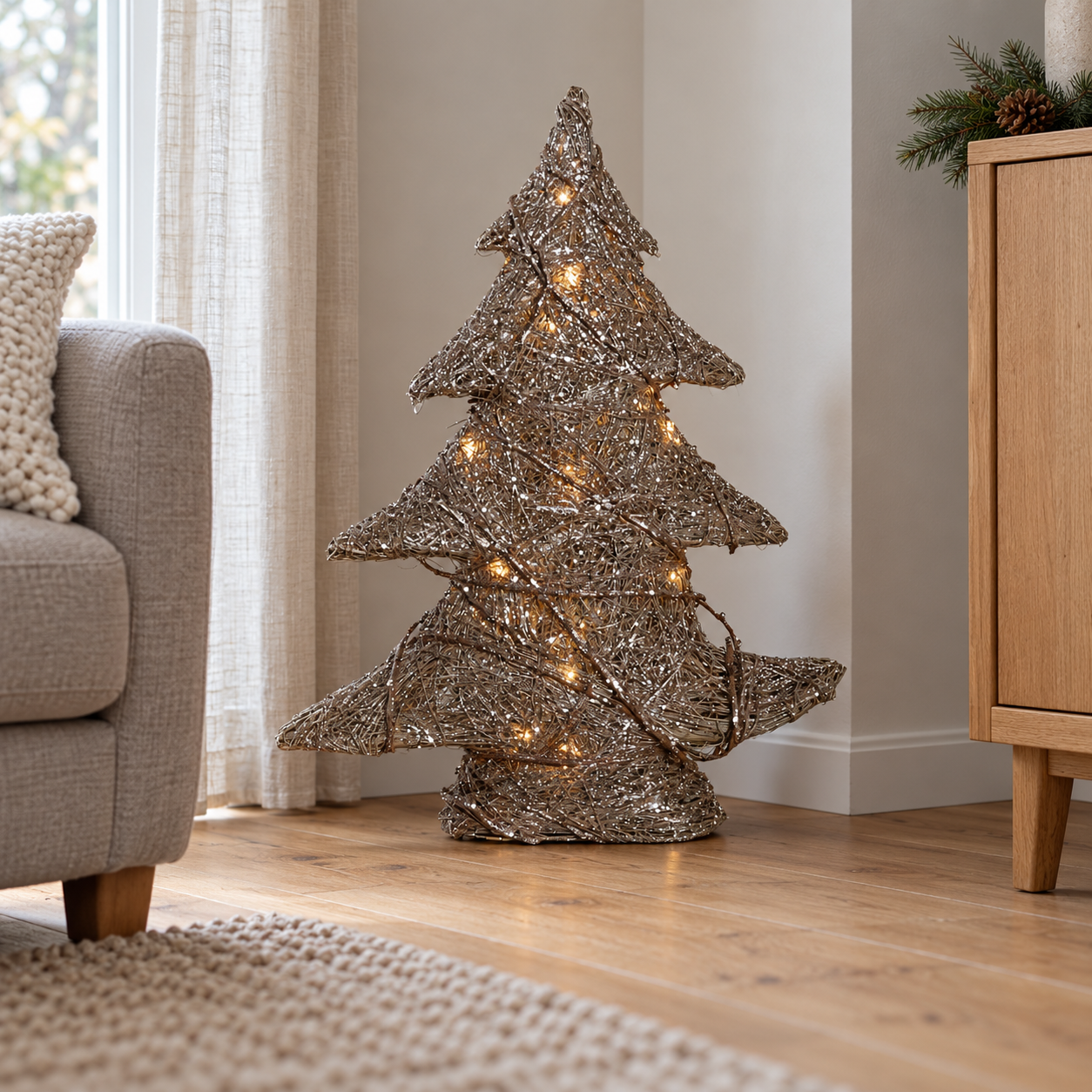 Árbol de Navidad de ratán marrón con LED - Imagen 8