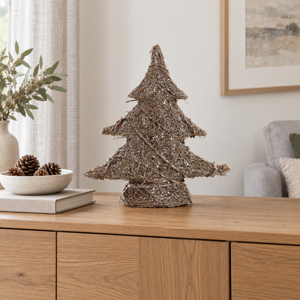 Árbol de Navidad de ratán marrón con LED - Imagen 7