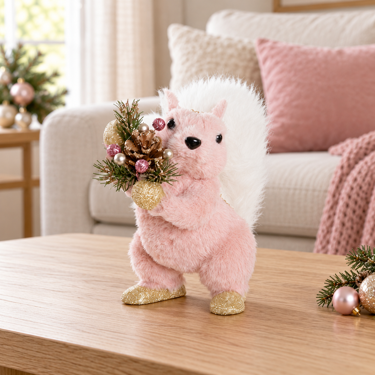 Ardilla de Navidad rosa con detalles dorados, 21 cm - Imagen 3