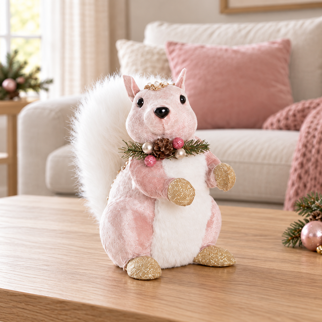 Ardilla de Navidad rosa con detalles dorados, 21 cm - Imagen 4