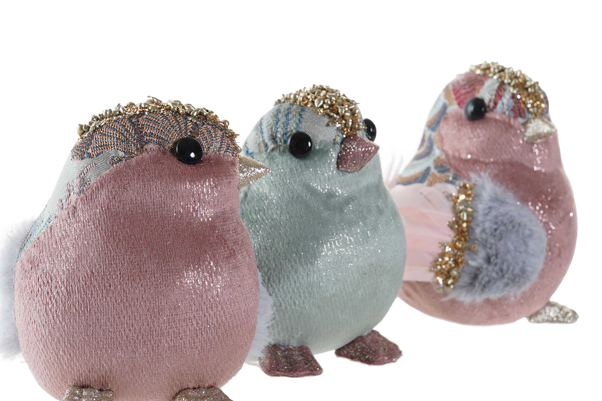 Set de 3 pájaros de Navidad en tonos pastel (rosa y turquesa) - Imagen 3