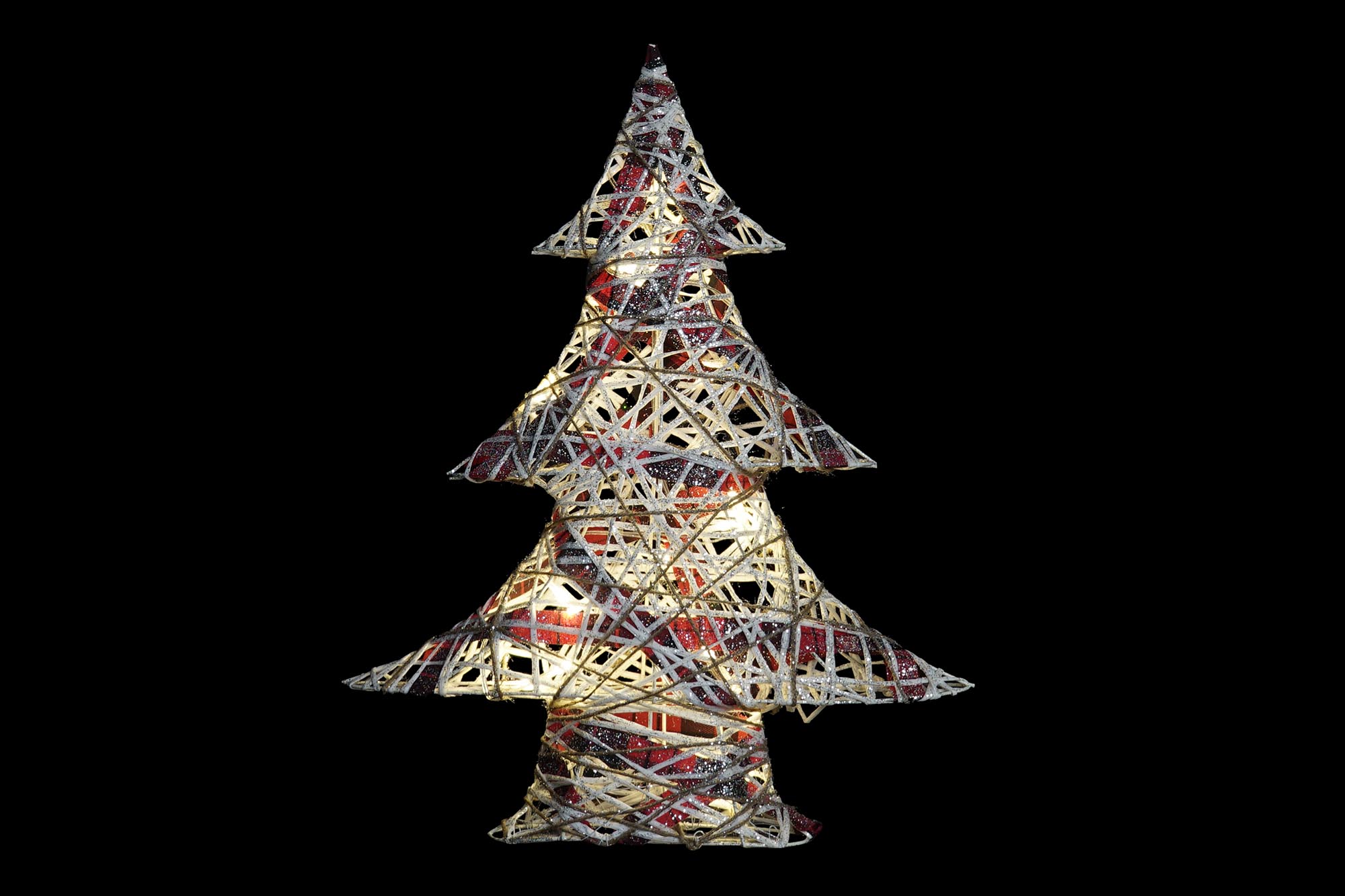 Árbol de Navidad de ratán y tartán con LED, 50 cm - Imagen 3