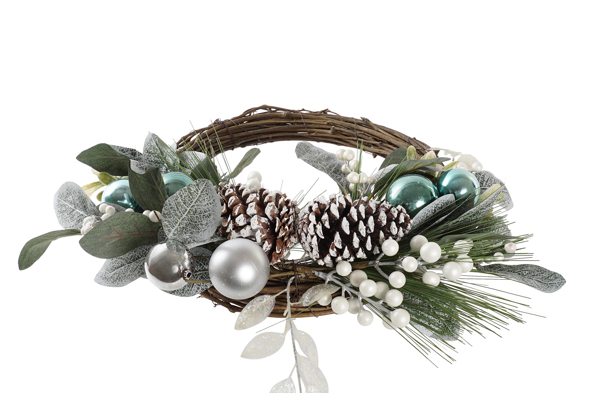 Corona de Navidad verde y plata con piñas – 60 cm - Imagen 3