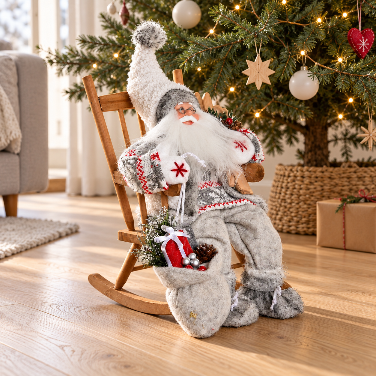 Papá Noel sentado en mecedora