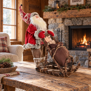 Papá Noel rojo con trineo – 48 cm