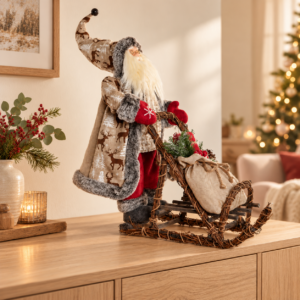 Papá Noel con trineo de madera – 48 cm
